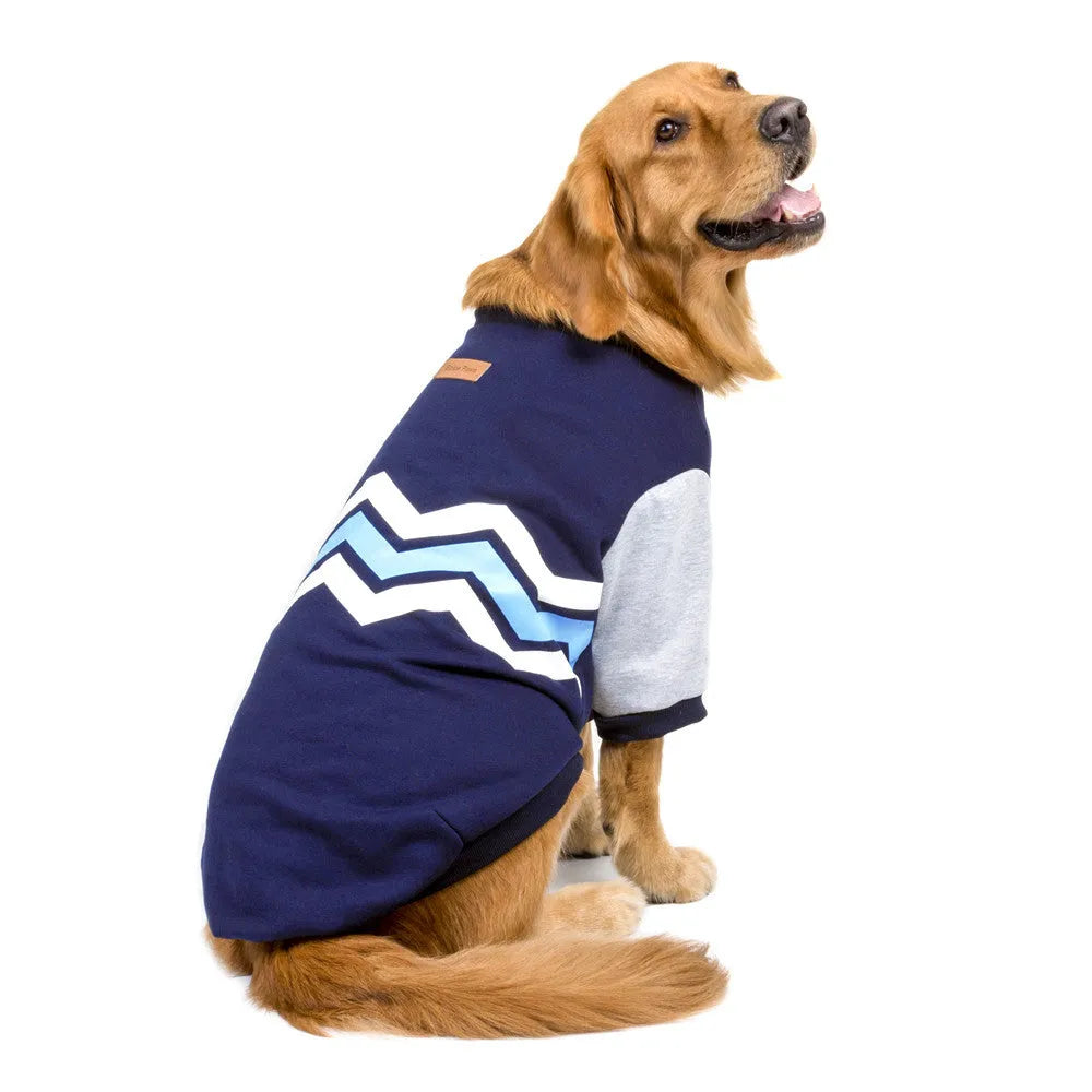 Wavy two-legged hoodie dog clothes in blue, green, and red natural cotton sizes 3XL to 5XL