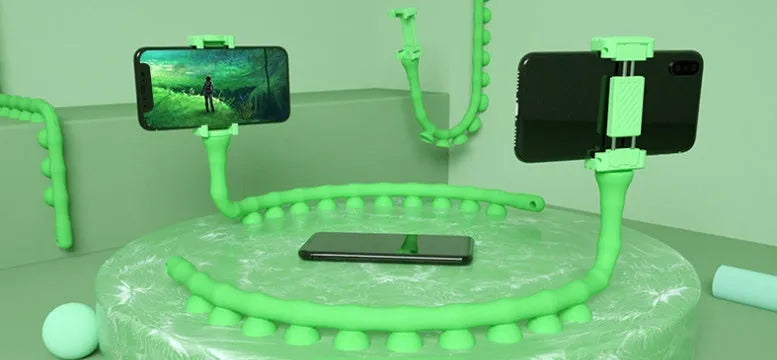 Flexible worm design mobile phone holder with suction cup mounting and 62cm reach