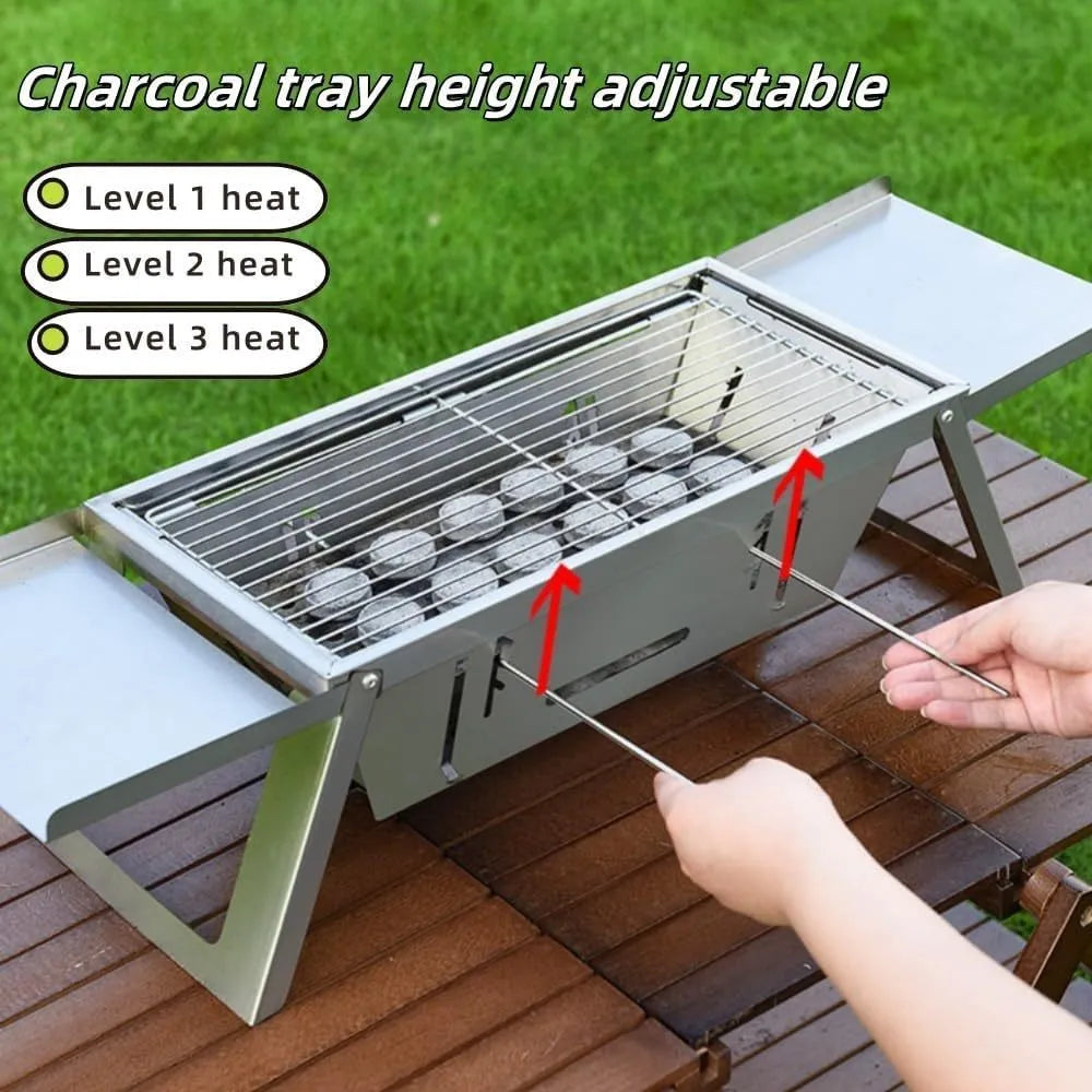 Small foldable portable charcoal grill for outdoor cooking