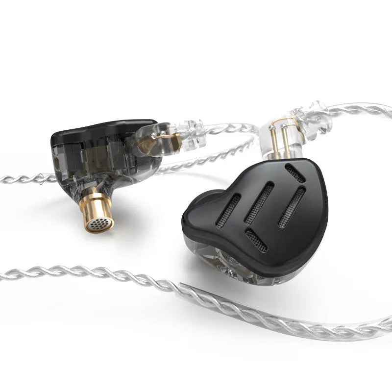 KZ ZAX black and silver blue in-ear headphones with 3.5mm L-bend plug and optional microphone.