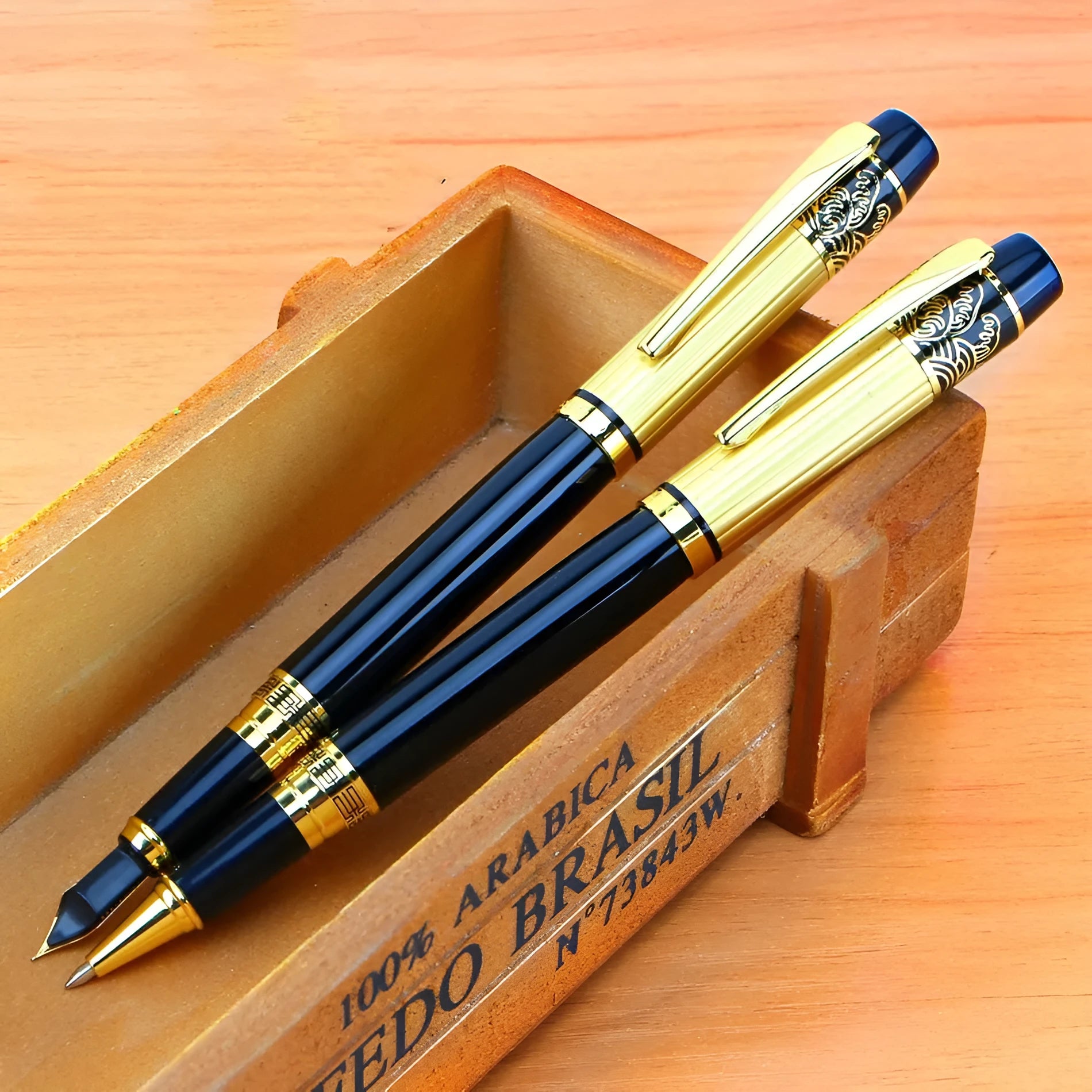 Patterned Orb metal fountain pen black with iridium nib and built-in rotating ink system