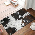 Personalised flannel floor mat in a choice of prints including beach starfish, black gold marble, and brown cow on a soft polyester surface.