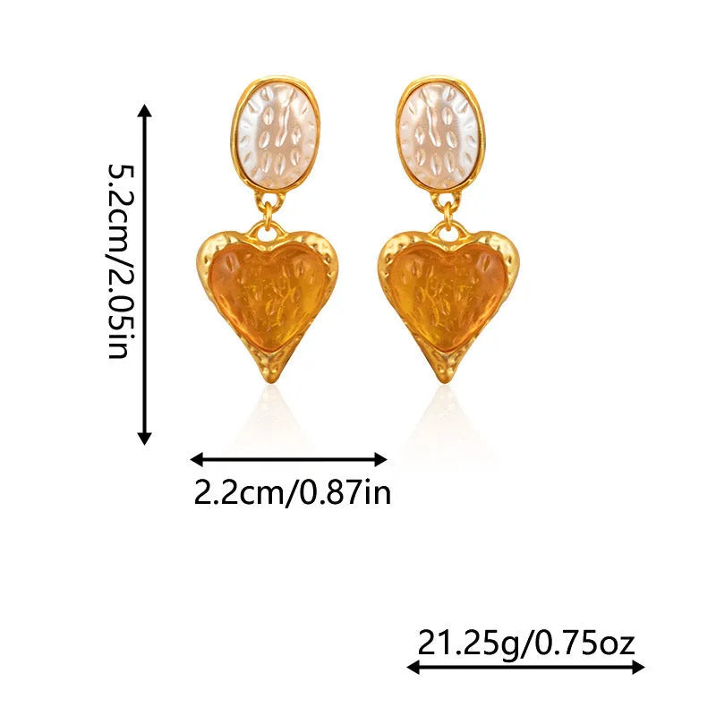 Oval love heart stud earrings with pleated texture in purple, red, green, and yellow-white colour options