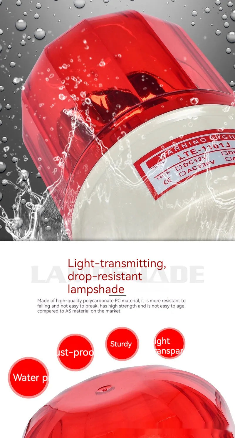 LTE-1101J industrial warning light with rotating red/yellow/green dome and sound alarm