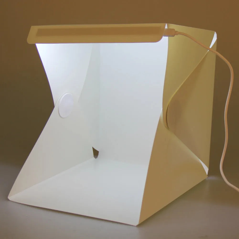 Portable LED mini photo-taking studio light box softbox in white plastic, 22.6x23x24 cm, with built-in LEDs