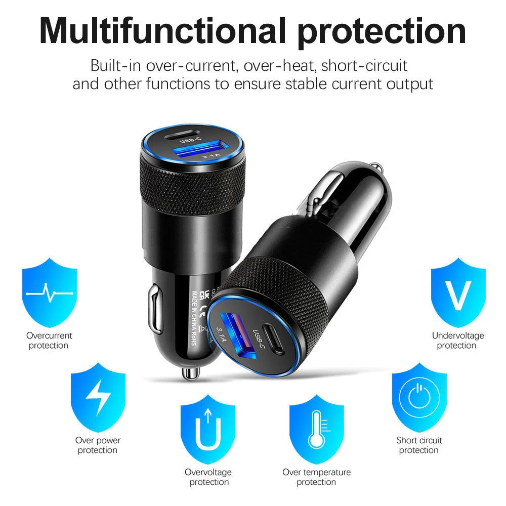 Aluminium alloy mobile phone car charger showing compact 2.5x6cm design