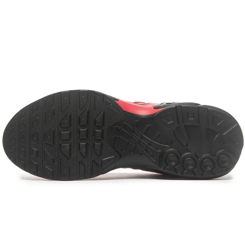Men's black mesh lace-up sports shoes with white rubber sole and stripe detailing, low-top design