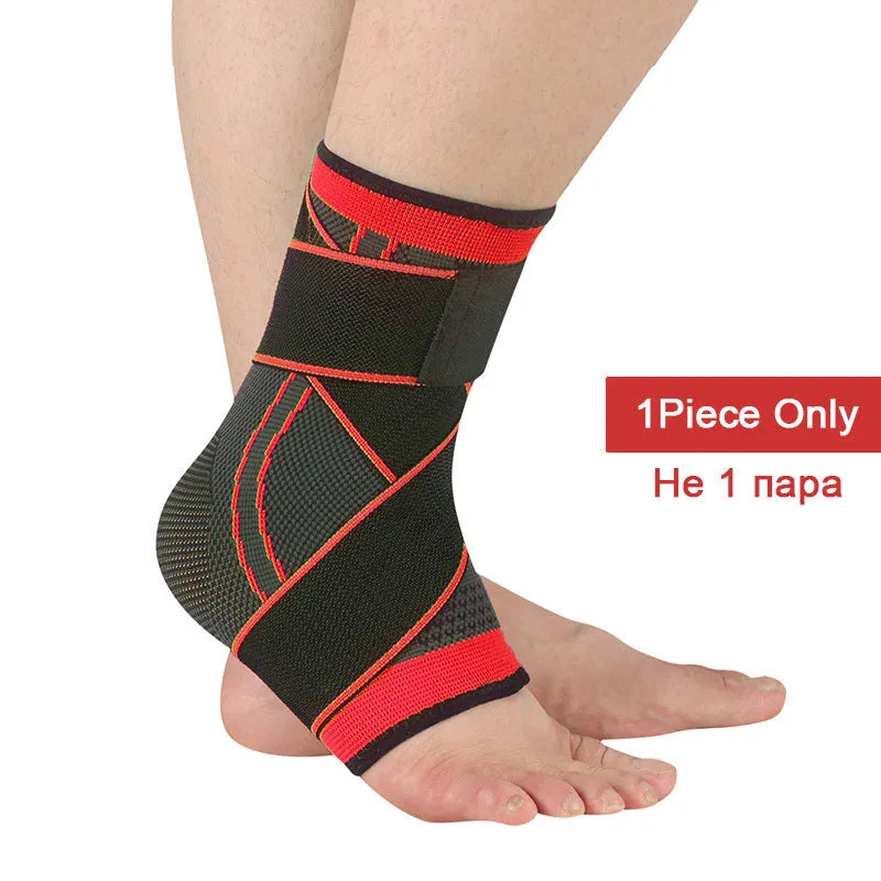 Nylon compression ankle sheath in black, blue, green, orange, red, sizes S M L XL for sprain and swelling support.