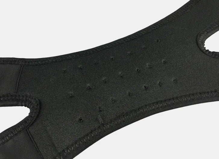 Patella knee support band with EVA shock pad, perforated rear knee, in black, grey, blue or pink