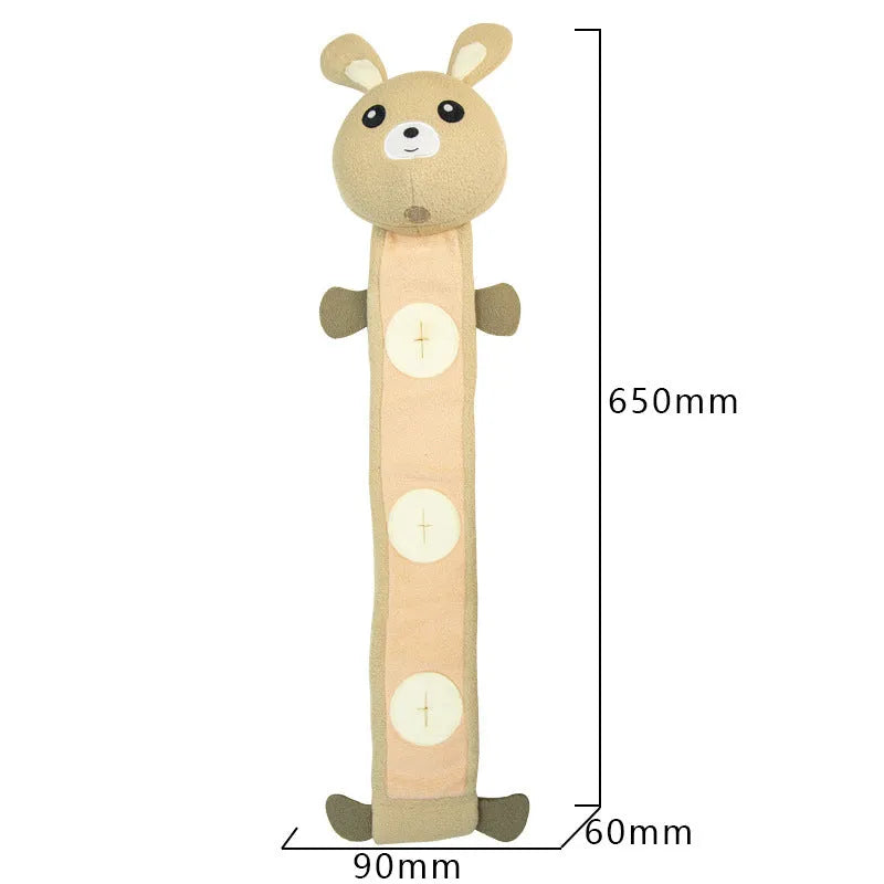 Poached bunny coloured plush dog training toy with food hiding compartments