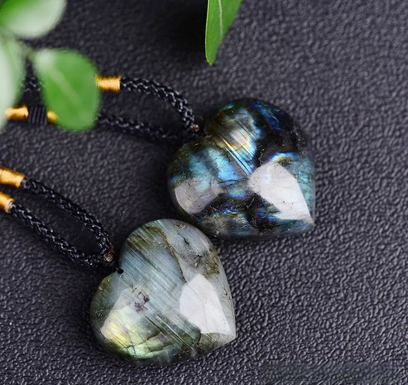 Blue labradorite and moonstone heart of the ocean pendant necklace on a chain