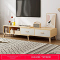 Retractable electric TV cabinet in Pastoral Oak Warm White, size 198cm, for small apartment living room