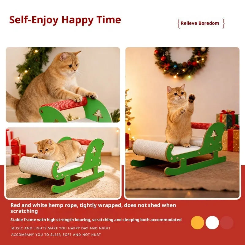 Christmas Sled Cat Scratcher Bed made of corrugated paper in minimalist style