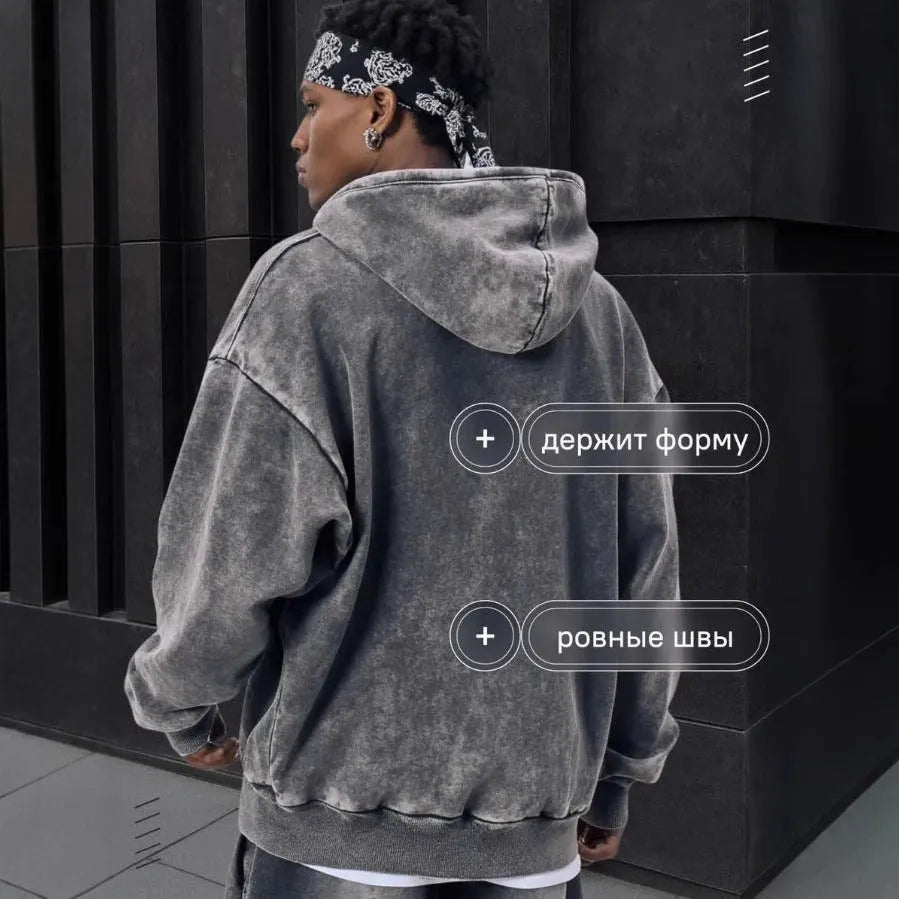 Men's loose fit hoodie and pants set in cotton with wool lining, available in S to XXL sizes