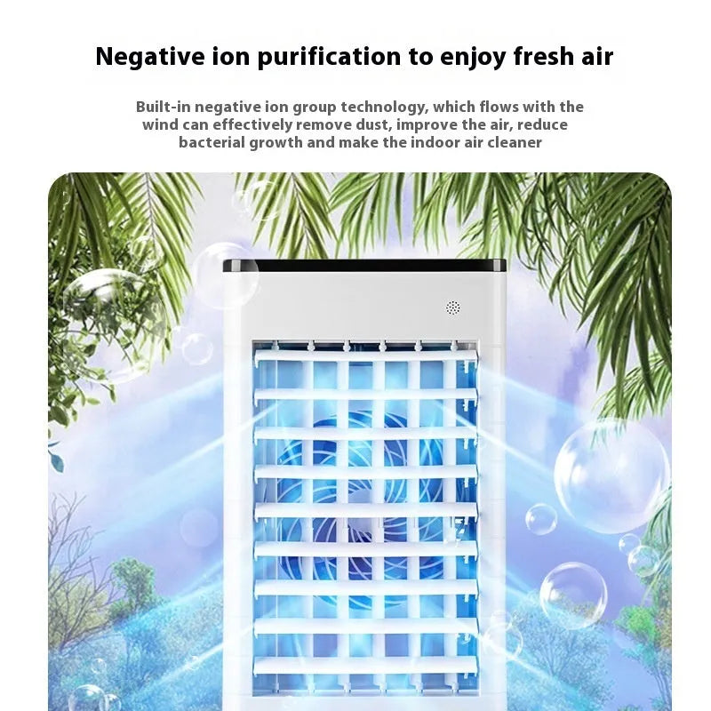 Household refrigeration fan with voice remote control, cold water cooling, white model