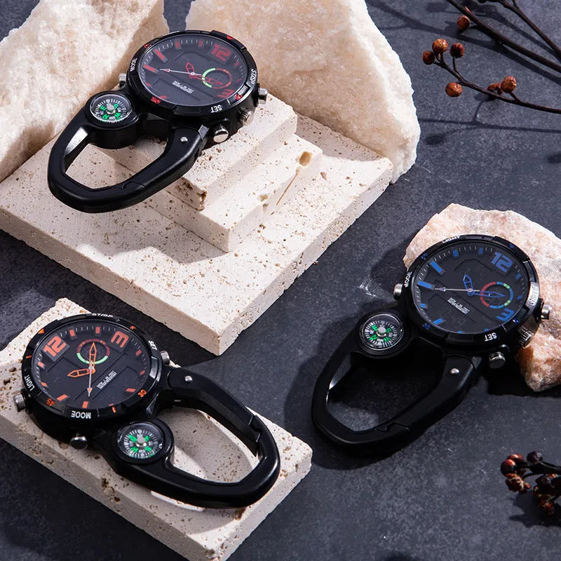 Round screen outdoor mountaineering compass watch with alloy strap and titanium metal buckle in blue dial colour option