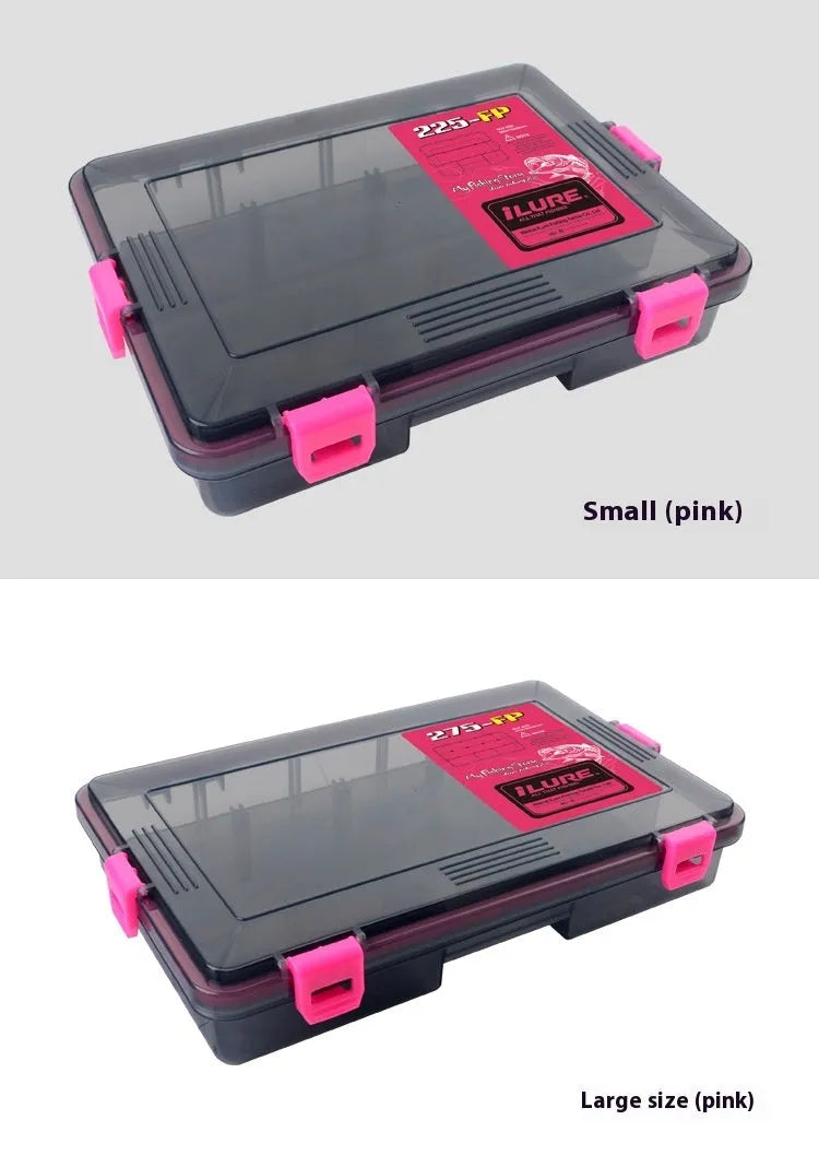 Blue waterproof PP fishing lure storage box with dimensions 275mm long by 180mm wide by 50mm deep.