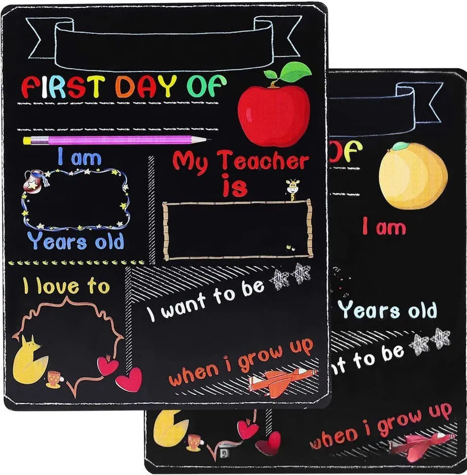 Wooden first day of school blackboard photo prop with modern simplicity design