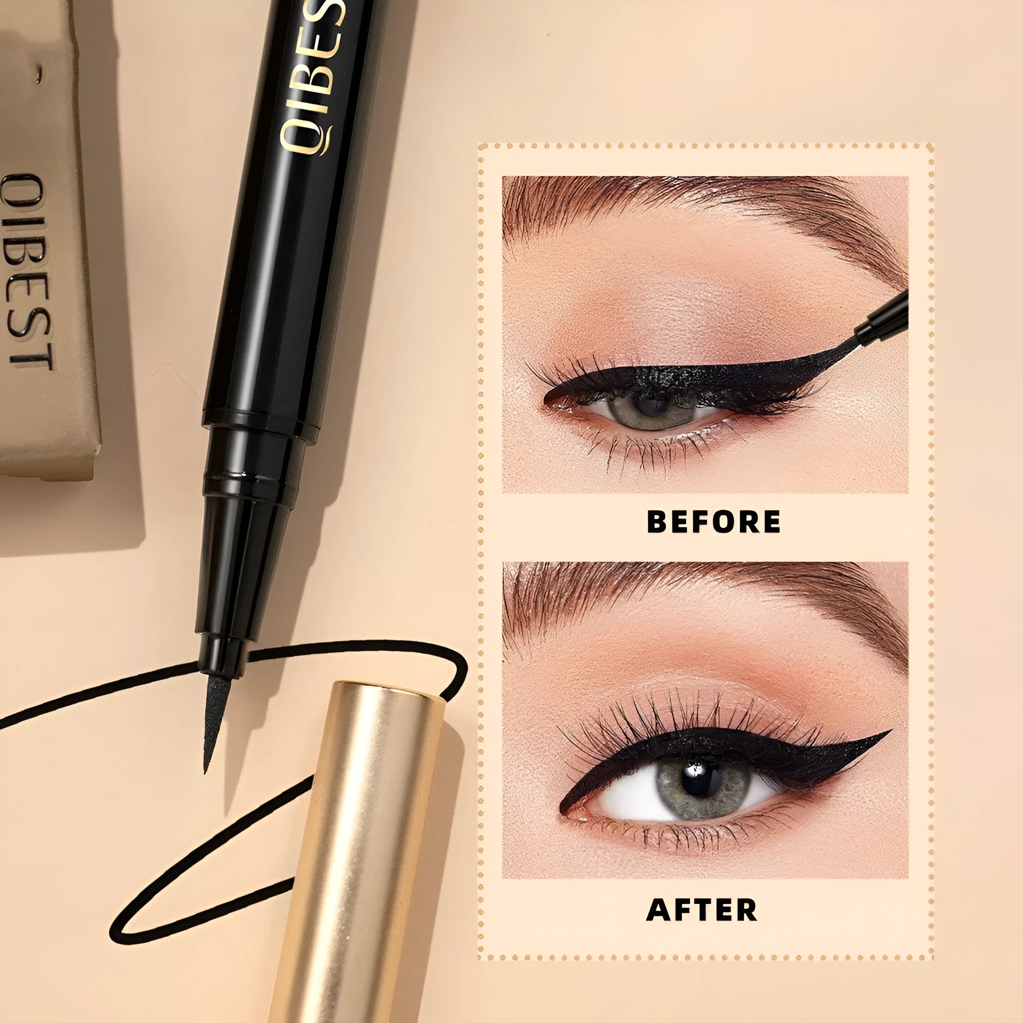 Black liquid eyeliner pen with waterproof and smudge-proof properties