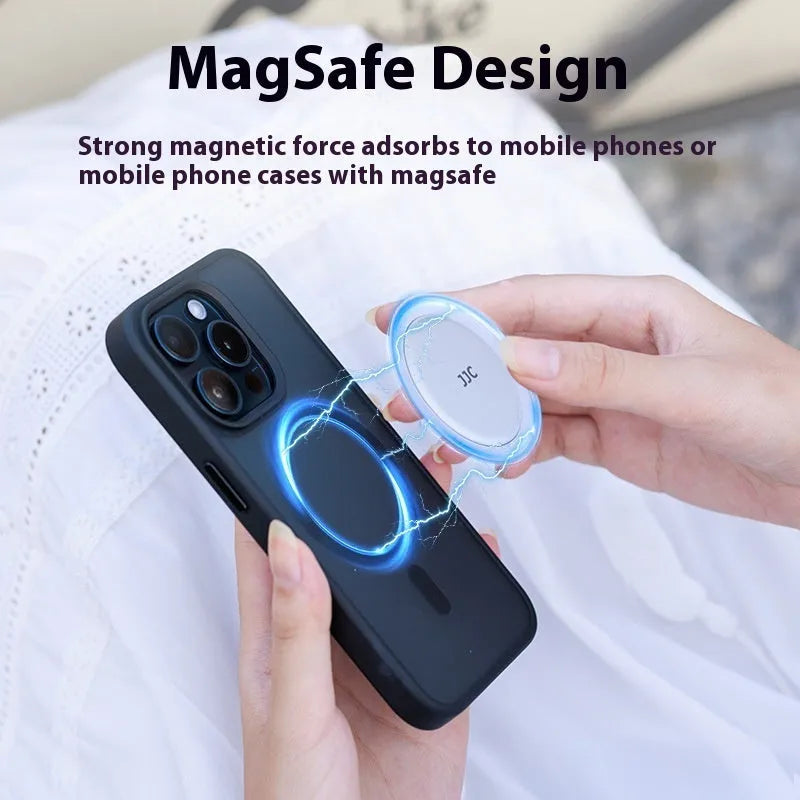 MagSafe magnetic phone selfie mirror with fill light and cosmetic mirror in black, white, blue, or pink.