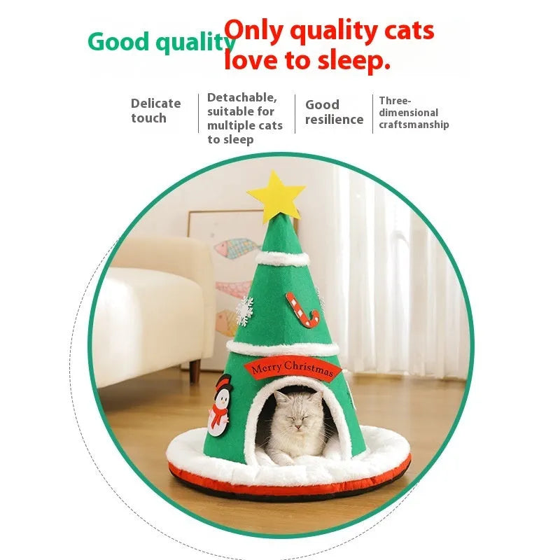 Christmas felt nest cat bed in cloth with removable inner section for cats and small dogs