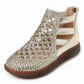 Women's gold hollow-out sandals with middle-top height and round toe design
