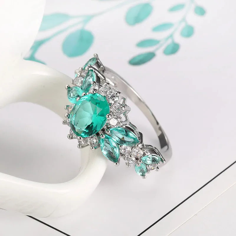 Copper Baolan zircon ring blue electroplated finish size 7 women fashion jewellery