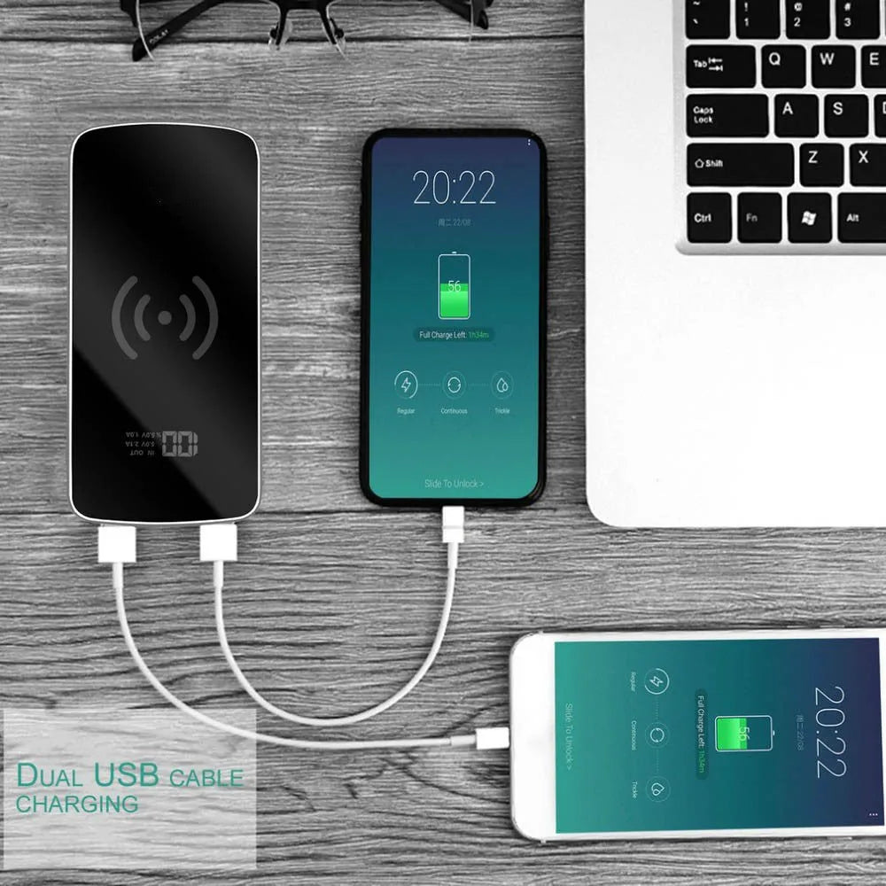 Ultra-thin mirror wireless charging power bank 10000mAh in gold, black, white colours with plastic shell