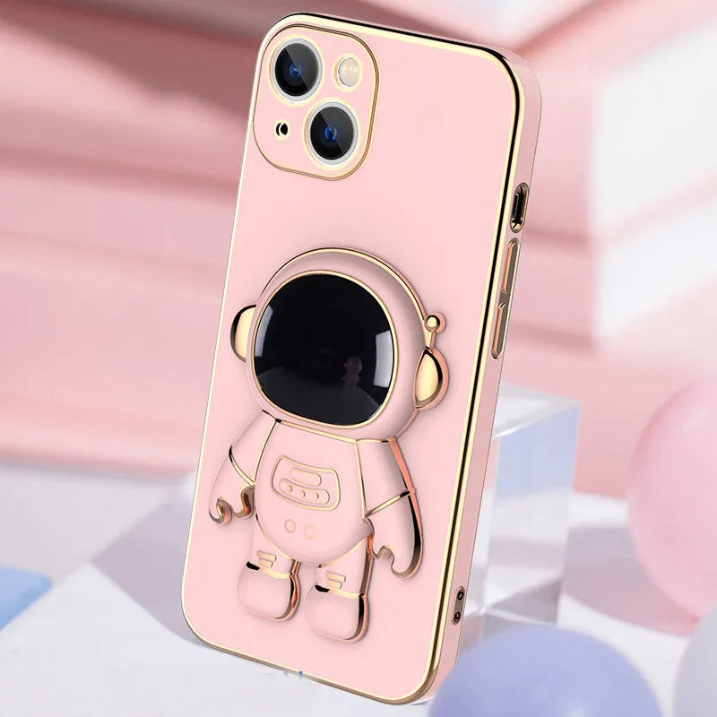 3D astronaut TPU phone case with electroplating bracket for iPhone 13 in grey