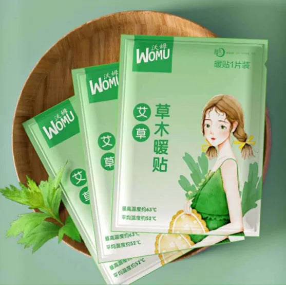 A single self-heating herbal warming plaster for uterus and stomach comfort.