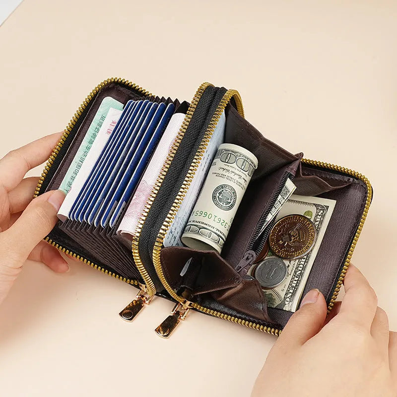 Large capacity card sleeve zipper coin purse with crocodile pattern and small double pull, in multiple colours, for women