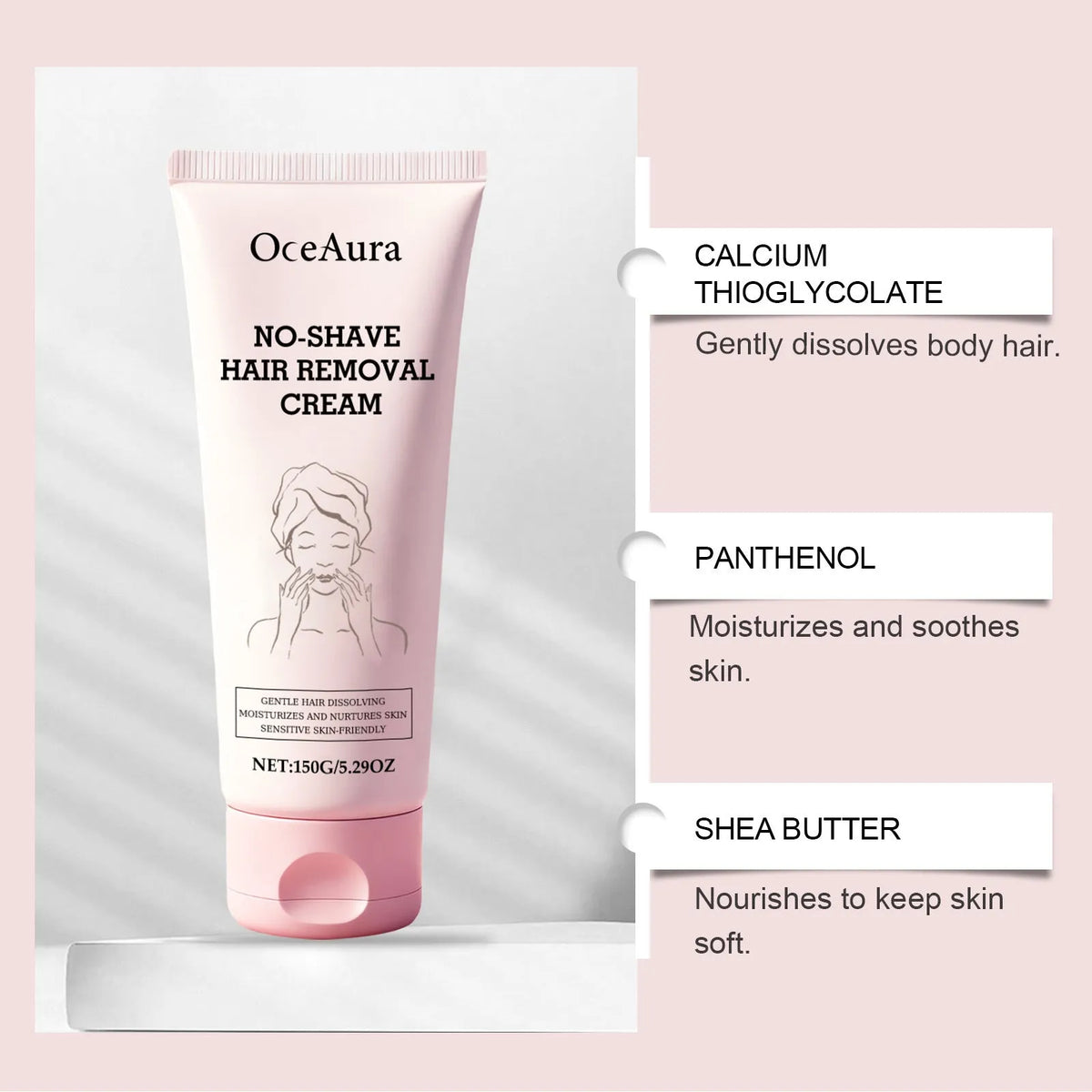 Body depilatory cream 150g tube with shea butter and panthenol for at-home hair removal