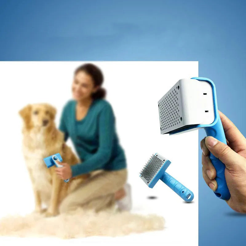 Pet comb dog hair cleaning comb self-cleaning TPR ABS 10x16cm fruit green