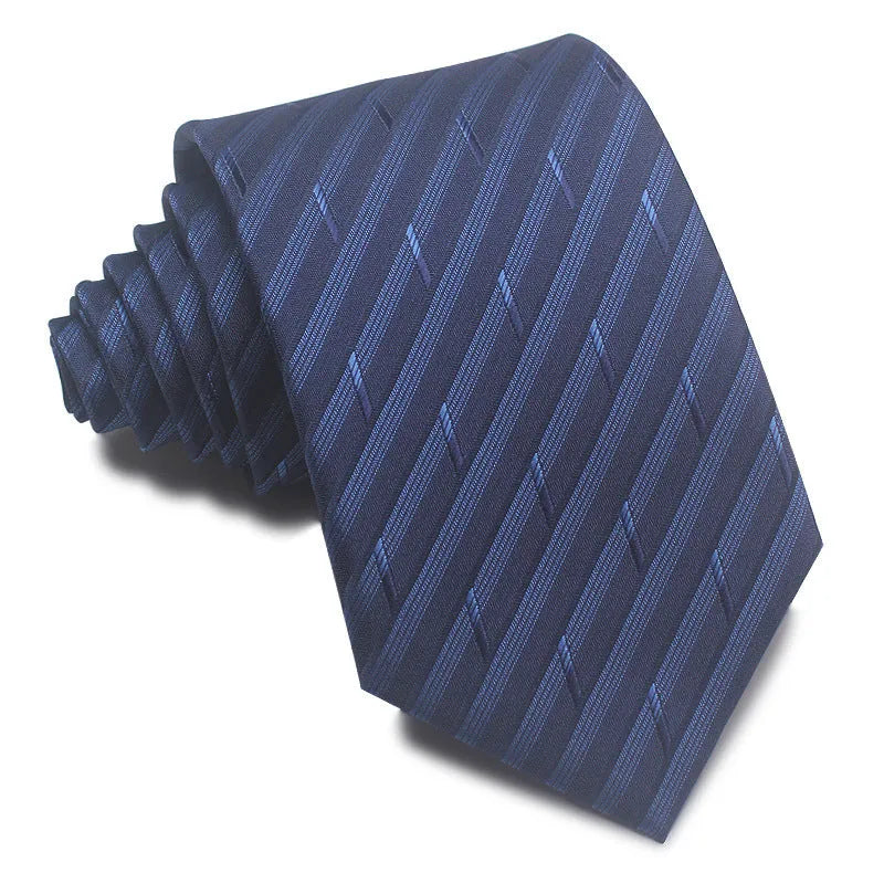 Men's red and blue striped jacquard business tie with an arrow shape and 8cm width.