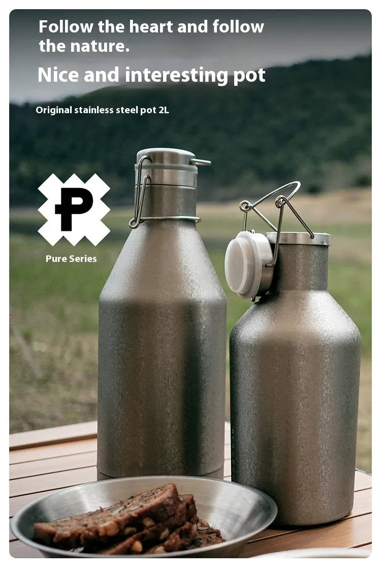 Stainless steel outdoor thermal pot with secure lid and large capacity design