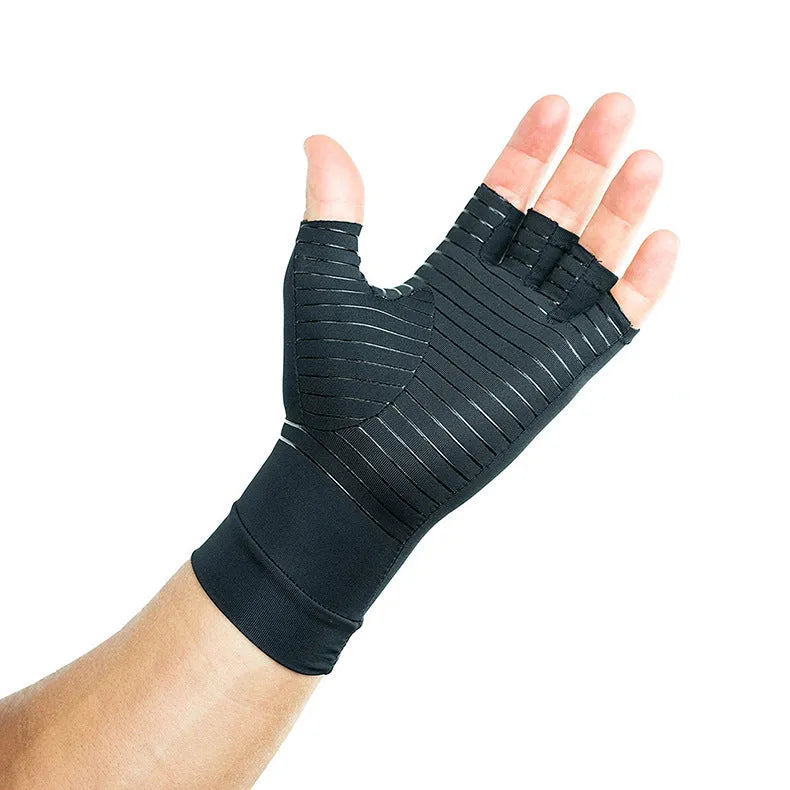 Black copper fibre compression gloves for hand support, full finger, XL size 27-29cm palm