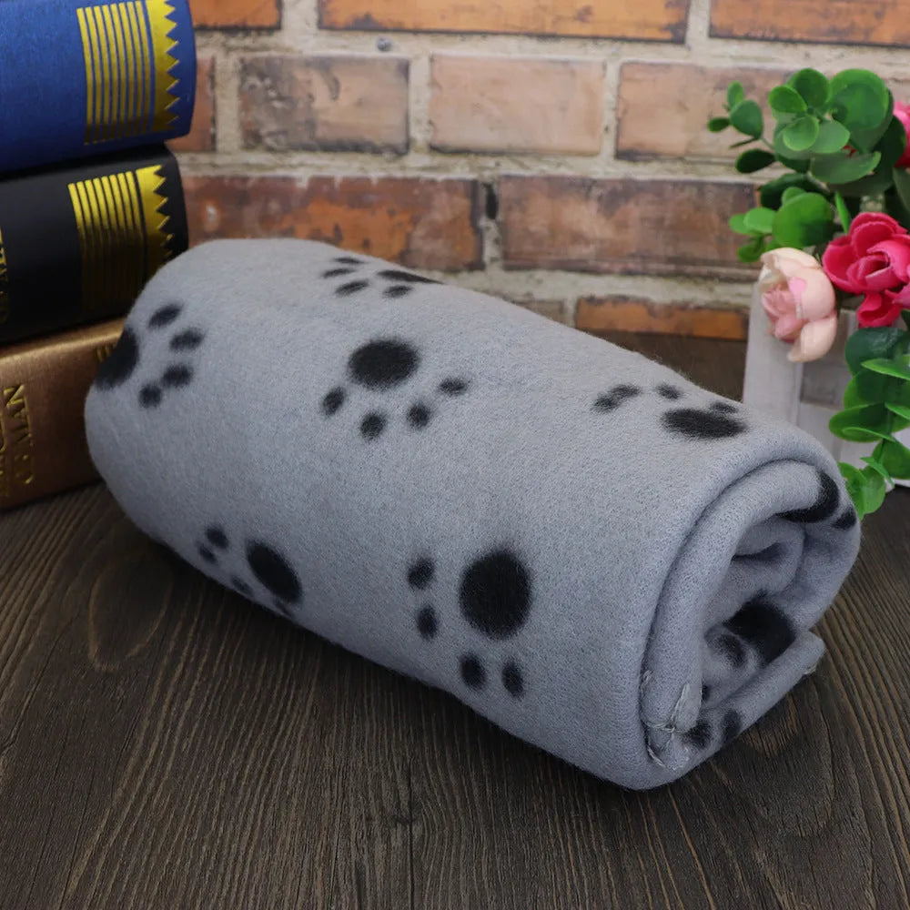 Soft double-sided fleece pet warm blanket with paw print, available in multiple colours