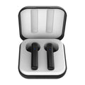 Macaron wireless sports headphones with charging bin in multiple colours including black and pink against white background
