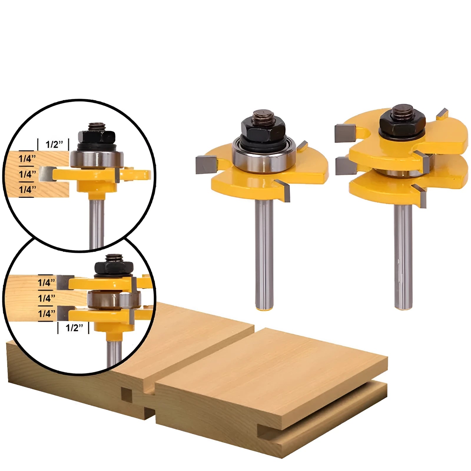 2 piece jointing router bit set with 6.35mm tooth width and 12.7mm tooth depth for woodworking