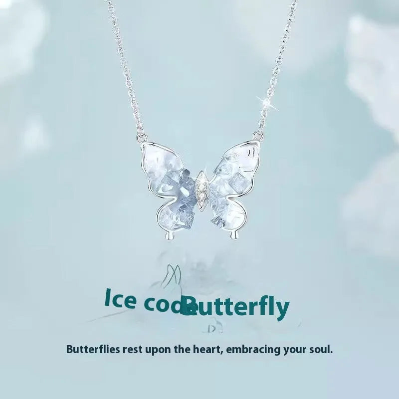 S925 silver Bingyu butterfly pendant necklace on an adjustable O-ring chain.