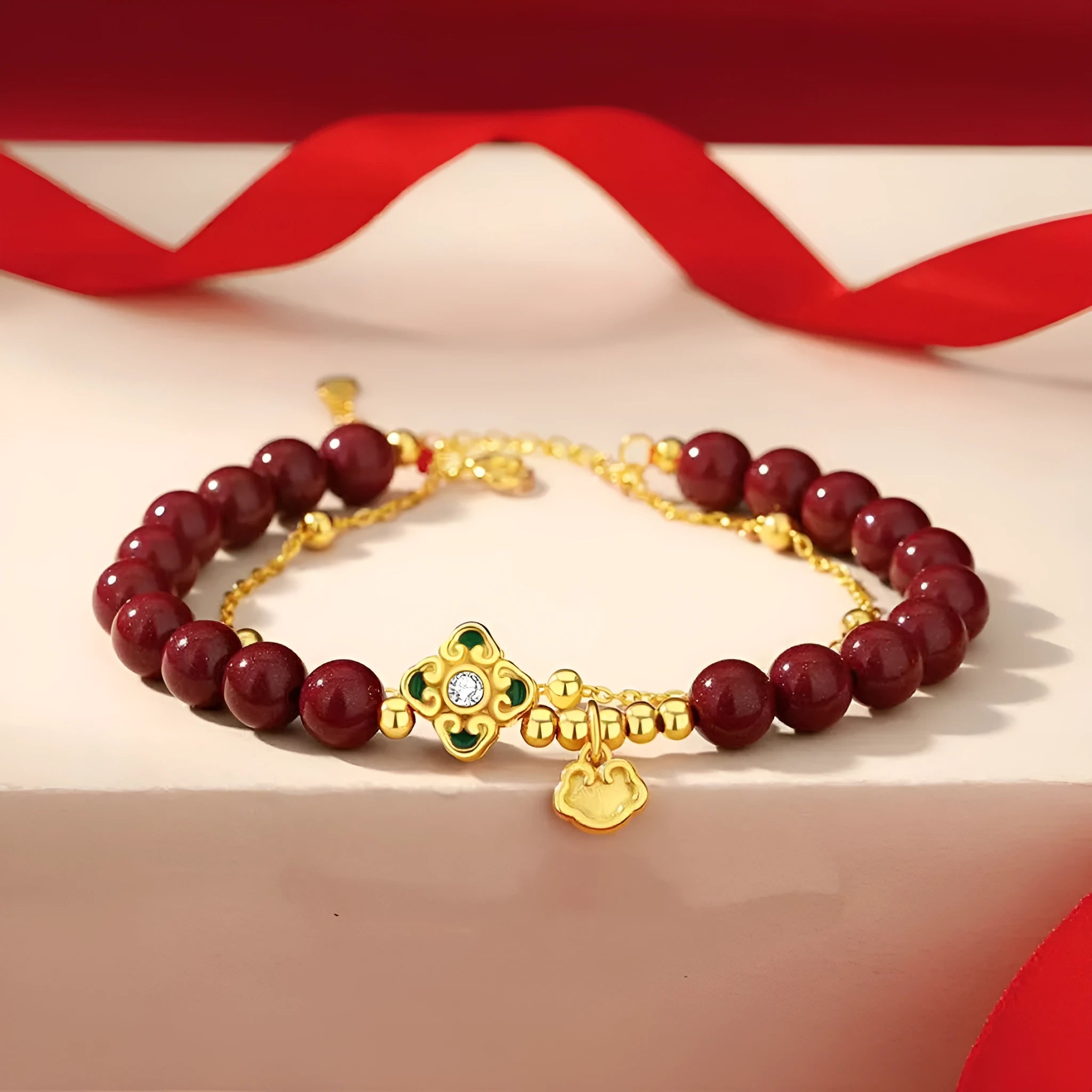 Women's geometric sterling silver bracelet with traditional Chinese Ruyi and Xiangyun symbols