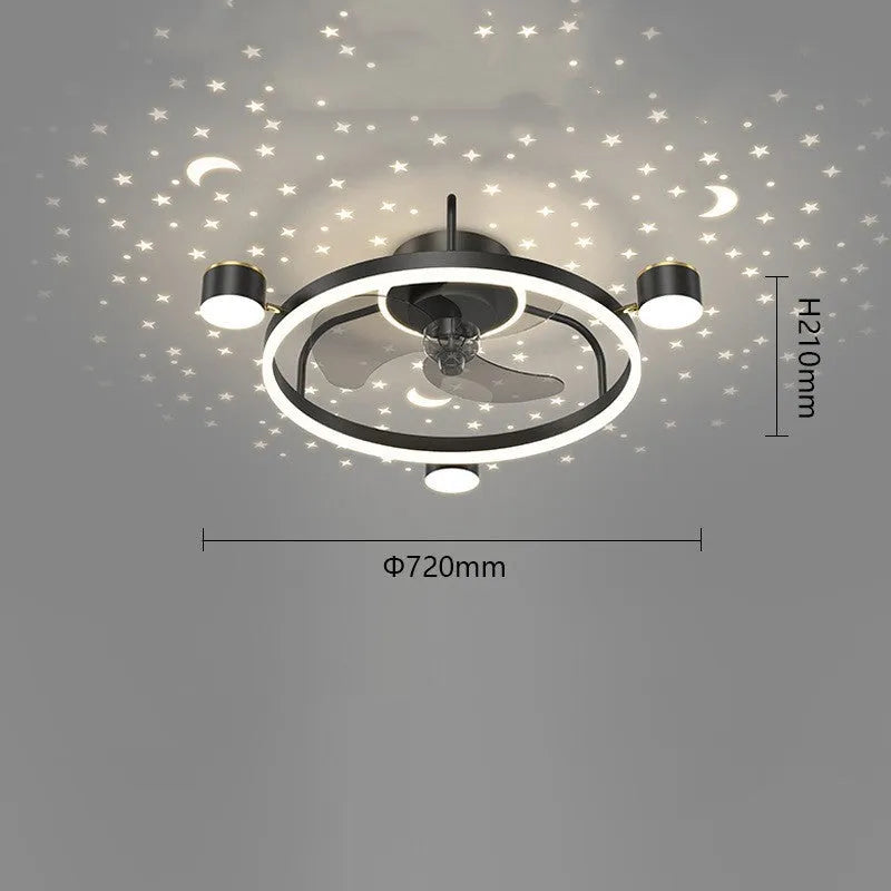 Intelligent silent ceiling fan lamp with PVC blades and remote control in black finish