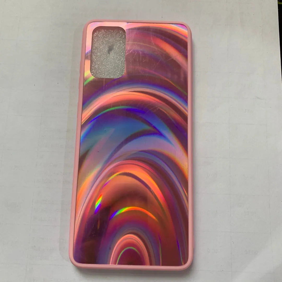 A 3D rainbow glitter gradient back cover case for a smartphone, showing its full-coverage design and sparkling finish.