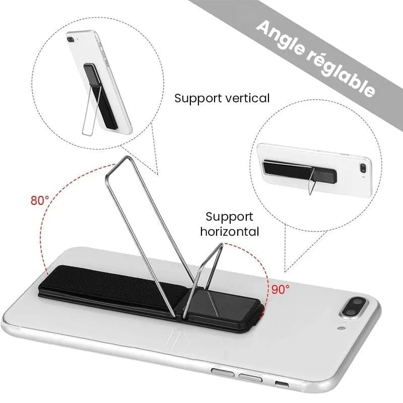 Mobile phone non-slip hand strap horizontal and vertical stand in black plastic