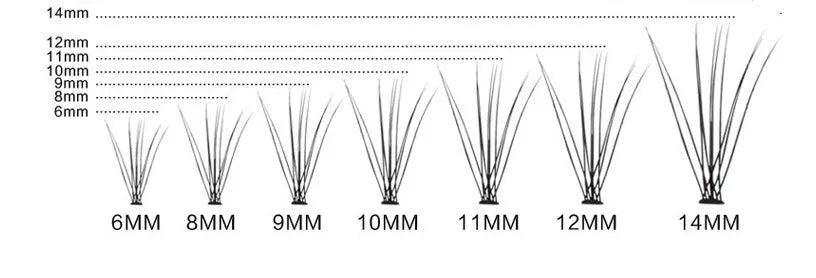 60 individual black imitation mink false eyelashes in lengths from 6mm to 14mm
