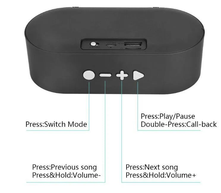 Grey Bluetooth wireless subwoofer speaker with HD microphone, featuring TF card and USB ports.