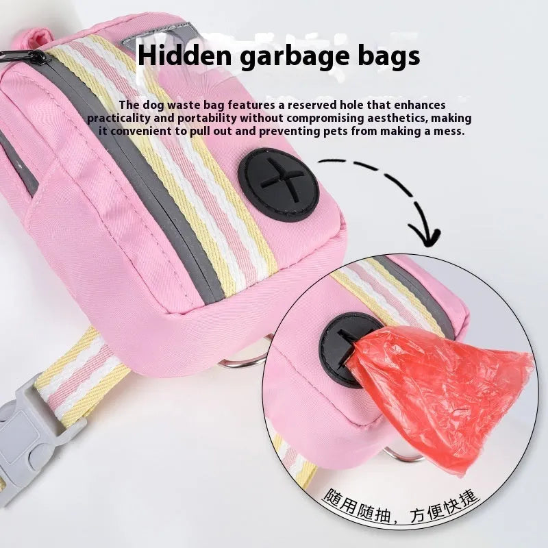 Pink explosion-proof anti-strangulation dog harness with buckle and 1.5m lead on a grassy background.