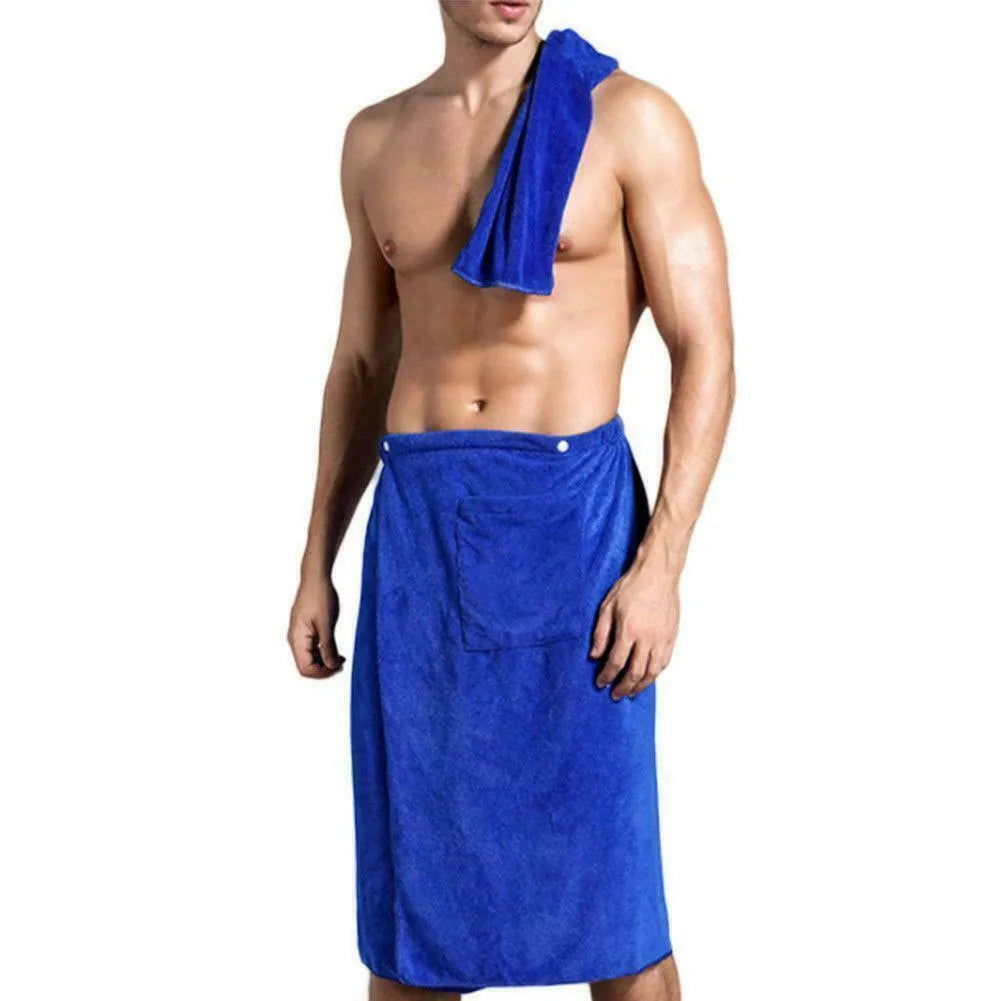 Men's bath towel bath skirt in quick-dry polyester blend, 70x140cm, available in grey