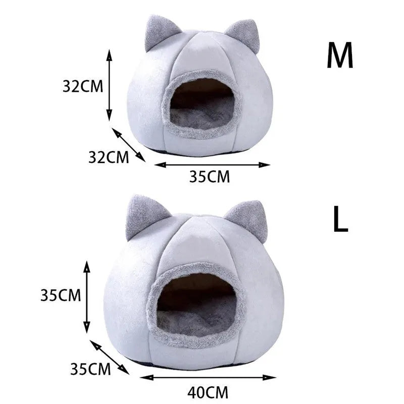 Grey closed cat nest made from Arctic velvet and short plush with removable washable cover