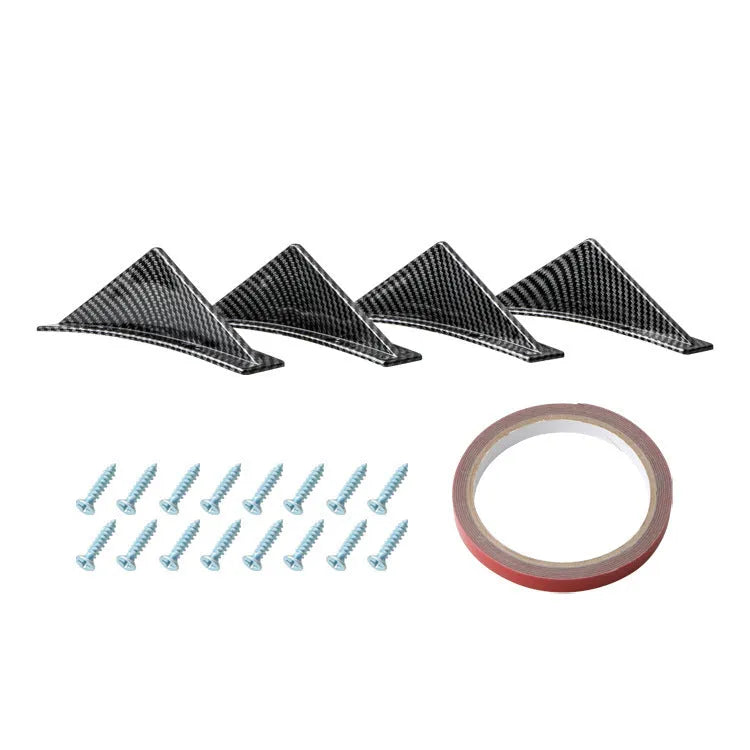 Four triangle car rear spoilers in ABS plastic with bright black and carbon fibre finish options